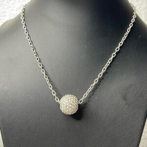 Sparkling Judith Ripka Silver Pave Diamonique Ball Bead Pendant Necklace.